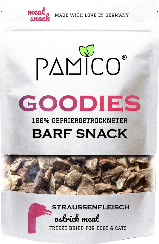 Straußenfleisch gefriergetrocknet - BARF Snack Goodies for dogs & cats